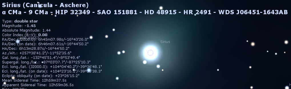 sirius in stellarium