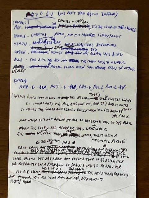 first draft lyrics sheet for ROY-G-BV